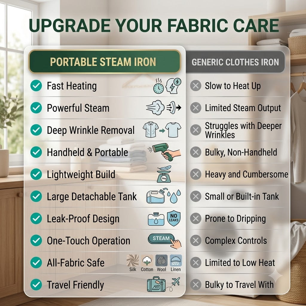 Portable Micro Steam Iron – Green Handheld Garment Steamer