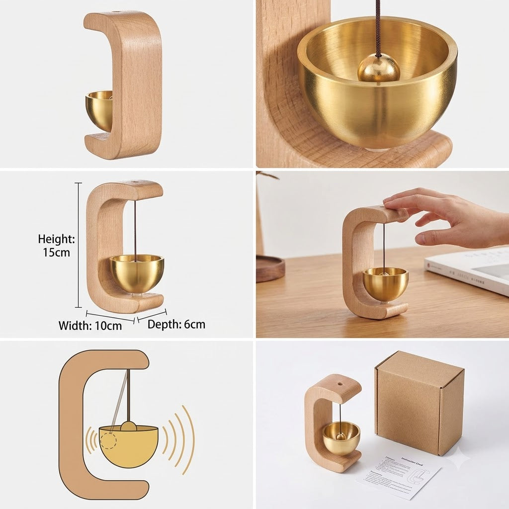 Wooden Wall-Mounted Door Bell with Brass-Tone Bell