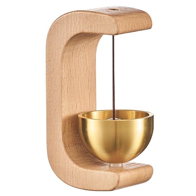 Wooden Wall-Mounted Door Bell with Brass-Tone Bell