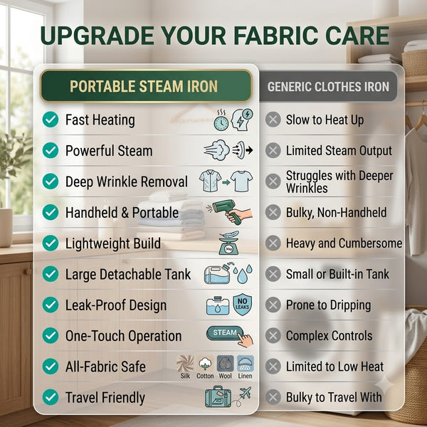 Portable Micro Steam Iron – Green Handheld Garment Steamer