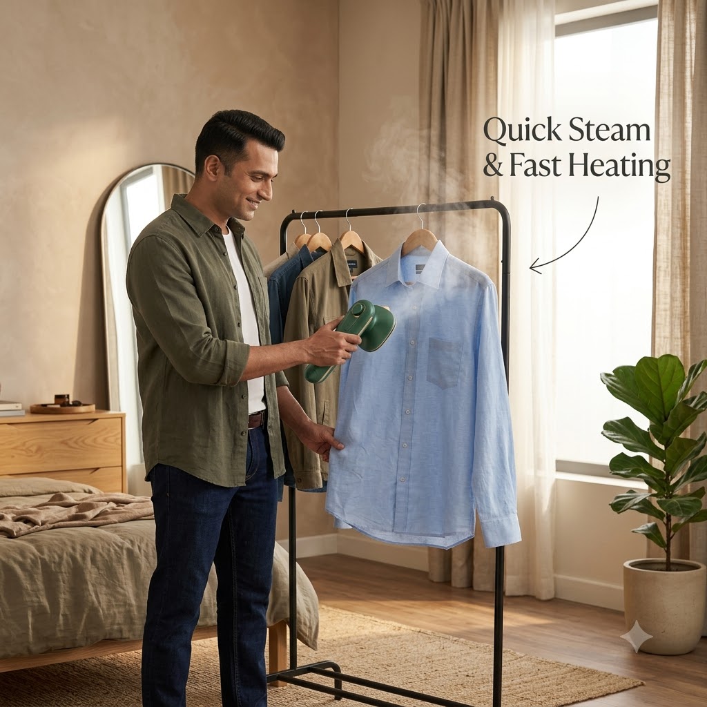 Portable Micro Steam Iron – Green Handheld Garment Steamer