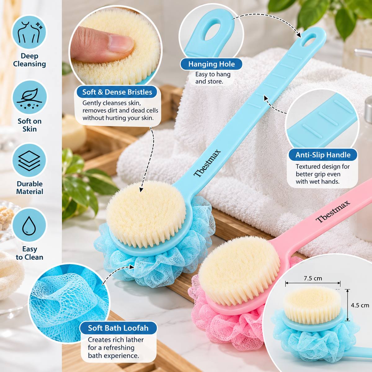Loofah Back Scrubber Long Handle Shower Body Brush