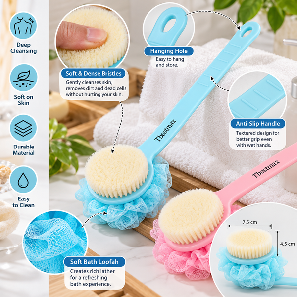 Loofah Back Scrubber Long Handle Shower Body Brush
