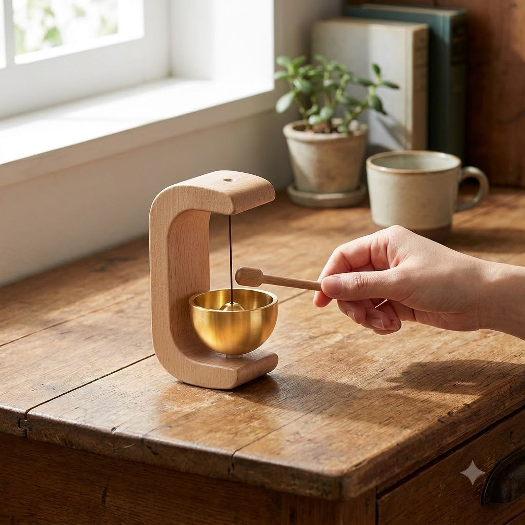 Wooden Wall-Mounted Door Bell with Brass-Tone Bell